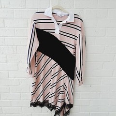 KOCHE Striped Asymmetrical Handkerchief Long Sleeves Knit Dress sz: 34 (S)