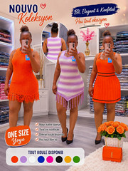 Women’s One Size Knit Mini Dress Sleeveless Fringe Hem Striped Stretch Orange