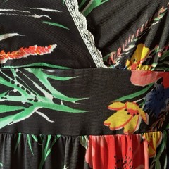 Vintage 60s 70s Hippie Floral Maxi Dress Lace Trim S M Black Polyester