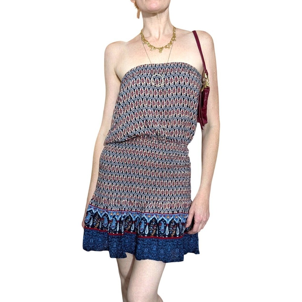 Muche et Muchette Nomad Strapless Smocked Boho Mini Dress Multicolor OS / Sz S
