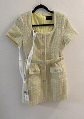 Bella Barnett NWT Pale Yellow Tweed Embellished Belted Mini Dress Size Small