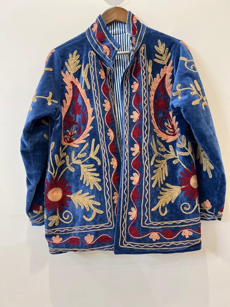 Handmade Velvet Jacket Robe, Reversible Cotton Boho Jacket, Indian Block Print