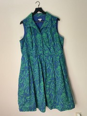 Talbots Shirt Dress Plus 18W Crisp Cotton Midi Button Front Classic Floral Teal