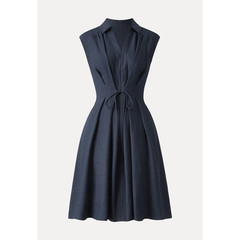 OGL Viscose-Linen Collared V-neck Midi Dress with Drawstring Pick Color/Size NWT