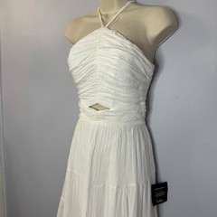 Lulus Effortless Sweetness White Ruched Lace-Up Tiered Midi Dress Bridal Shower