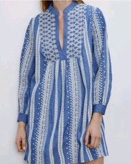 ZARA Chambray EMBROIDERED Eyelet Mini Tunic Dress Medium 4786/057 Bloggers fave