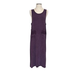 Vintage Y2K Maxi Dress Purple Embroidered Pockets Side Buttons Sz M
