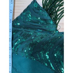 Emerald Sequin Maxi Dress with Fringe Sleeves B5