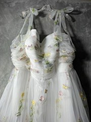 White Multicolor Floral Embroidered Tulle Satin Gown Dress Size 24W Sleeveless