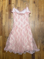 Betsey Johnson Y2K Vintage Pink Lace Ruffle Dress With Bows US6