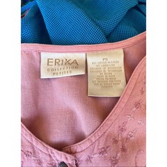 Vintage Pink Linen Button Front Maxi Dress Floral Embroidered Empire Waist Med