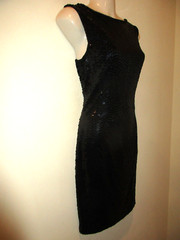 Vtg 80s/90s NITELINE Black Sequin Party Dress, Sexy Caged Beaded Back, EUC 6