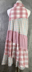 Bluevelvet Patchwork Button Up Shirt Dress Pink Plaid Ruffle Frayed Western Sz L