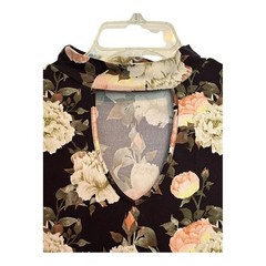 DICE SOFT BLACK FLORAL ROSE PRINTED MINI SHIRT DRESS MOCK NECK KEYHOLE SIZE XL