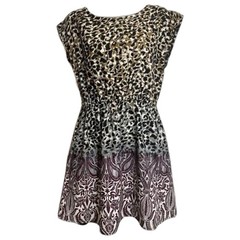 Animal Print Midi Tank Dress A Line Elastic Waist Women M Purple Leopard Boho