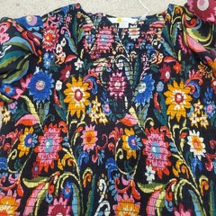 Boden black floral dress v-neck 4 R smocked waist bodice long sleeve D0475 NWT