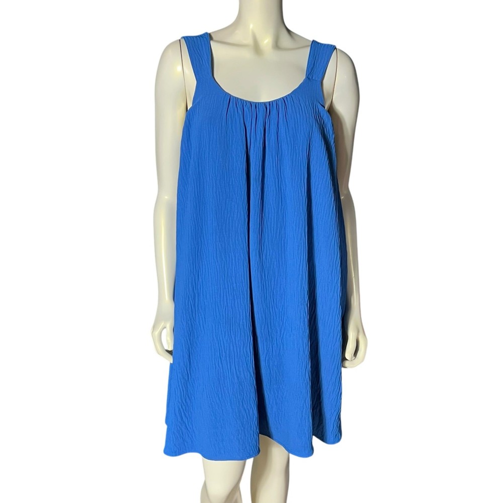 Ophelia Roe Women&rsquo;s Blue Sleeveless Dress Size M Polyester Crinkle Cross Back