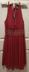 La Nouvelle Renaissance Empire Beaded Waist Red Dress Sheer Size 14