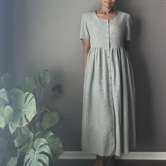 Vintage Karin Stevens Button Up Dress Size 14 Black Tie Back Cottage Country