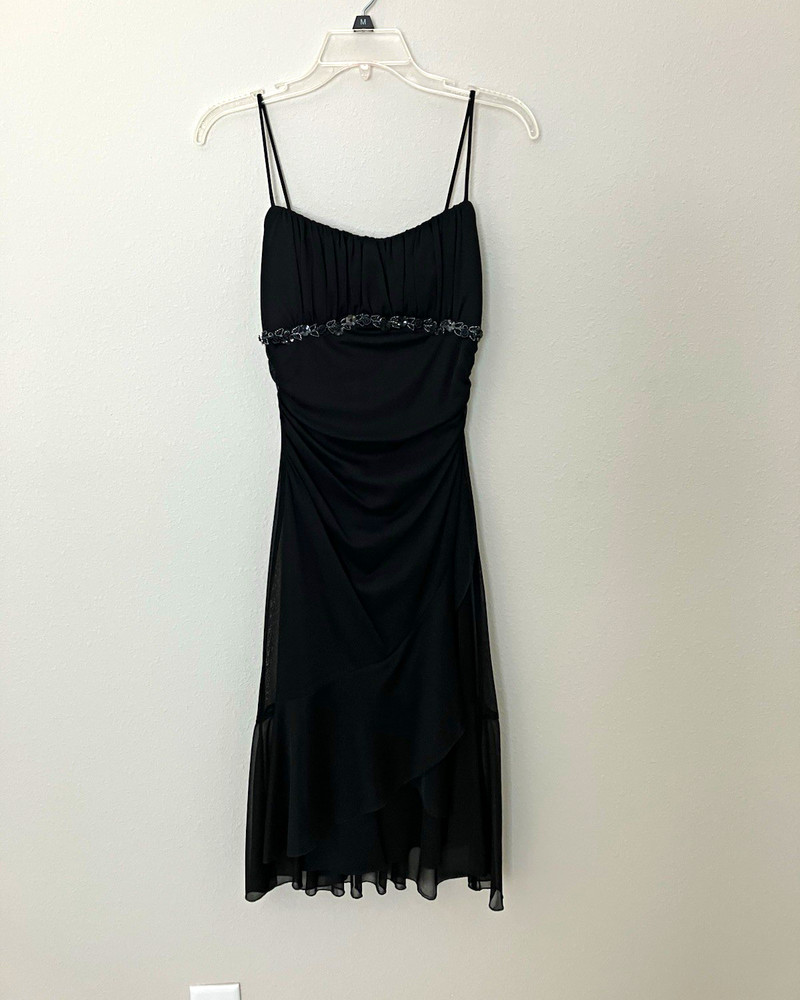 Ruby Rox Y2K Black Beaded Ruched Chiffon Cocktail Party Dress Womens Medium M