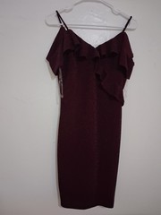 IRIS Burgundy Metallic Ruffle Bodycon Dress M NWOT Clubwear Cocktail Holiday