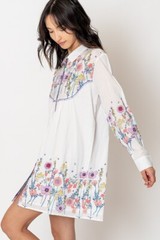 En Creme Women&rsquo;s Floral Blooms Stitched Detail Long Sleeve Mini Dress