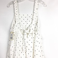 See U Soon Womens Large Linen Dress White Black Polka Dot Tie Back Midi Maxi NEW
