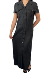CHANEL Vintage 97P CC Logo Button Linen Shirt Dress One-piece #36 Black 902560