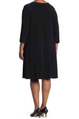 Nina Leonard Womens Size 1X Dress Pearl Trim 3/4 Length Sleeve Jewel neck