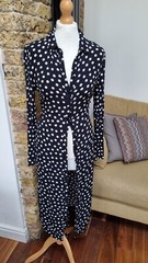 Wallis Navy & White Polka Dot Midi Longsleeved Shirt Dress. Size 10 UK.