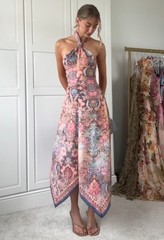 NWT H&M Chiffon Halterneck Dress Light Beige/Paisley 1338849001 Sizes M, L