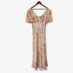 ASTR Tie Back Flutter Sleeve Open Back Cut Out Midi Dress in Lime Pink Floral L