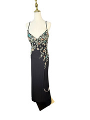 Mac Duggal 42006 Black V-Neck Beaded Floral Cami Gown