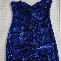 Zara Ink Blue Spaghetti Strap Sequin Ruched Disco Mini Dress 9420/701 Size L