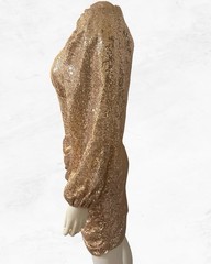Rose Gold Sequins Mini Dress Bubble Drape Long Sleeves Lined NEW WITH TAGS