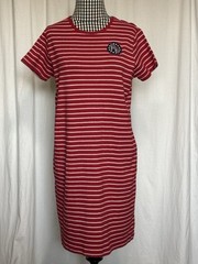 USA Flag Shirt Dress Red Striped Size M Dress Short Sleeves Stretch 100% Cotton