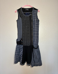 Desigual Plaid Patchwork Sleeveless A-Line Dress Size M Blue/Black Zip Pockets