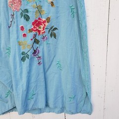 Johnny Was Workshop Adele Drape Cotton Blue Tunic Dress Women Sz S NEW