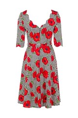 VOODOO VIXEN RETRO PIN UP 50s SUZANNE HOUNDSTOOTH POPPY FLARE DRESS DRA8081