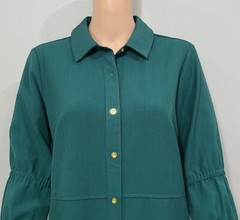 Sharagano Long Sleeve Button Front Shirt tunic Dress Green Size 8