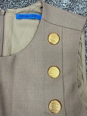 J. McLaughlin Sleeveless Tan Shift Wool Blend Dress with Gold Button Detail by