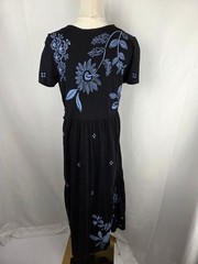 Johnny Was Lyra Embroidered Dress Black Blue Tiered Ruffle Knit Midi Boho S EUC