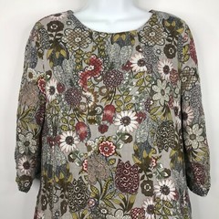Marty Midi Dress Size M Gray Brown Floral Cottagecore Prairie Modest Layered