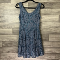 Alya Womens Fit & Flare Dress Blue Floral Lined Scoop Neck Sleeveless Lace S