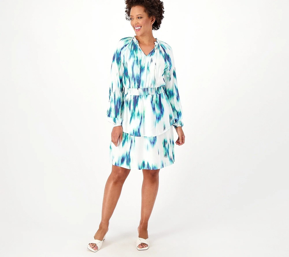 Candace Cameron Bure Size SMALL Regular Printed Woven Mini Dress BLUE A593161
