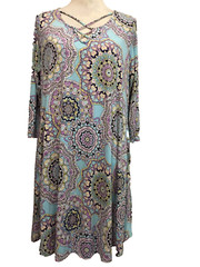 Paisley Grace Pastel Color Tunic Dress, Medium, Stretch Front Cross Strap Accent