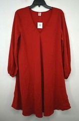 A By Amanda Uprichard Womens Red V-Neck Elastic Cuffs Fit Flare Mini Dress M