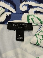 TALBOTS Medium Petite Effortless Jersey Twist Shirt Dress Blue Floral MP Button