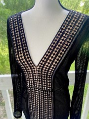 AKIRA Chicago Red Label Black and Nude Long Sleeve Bodycon Dress size Large