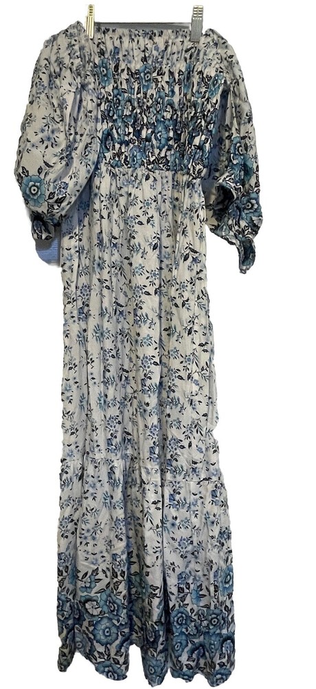 UIMLK Off The Shoulder Blue &White Floral Midi Sundress Size Medium